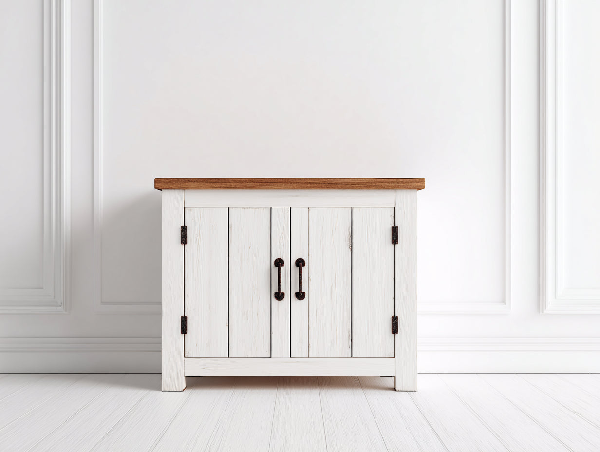 Credenza - Legno-Metallo - 86x39x77 cm - Bianco antico-Noce scuro - Stile rustico