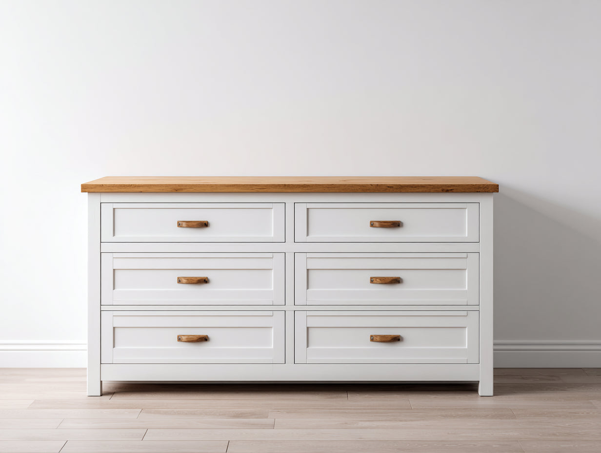 Cassettiera - Legno-MDF - 150x45x82 cm - Bianco-Rovere naturale - Stile country contemporaneo