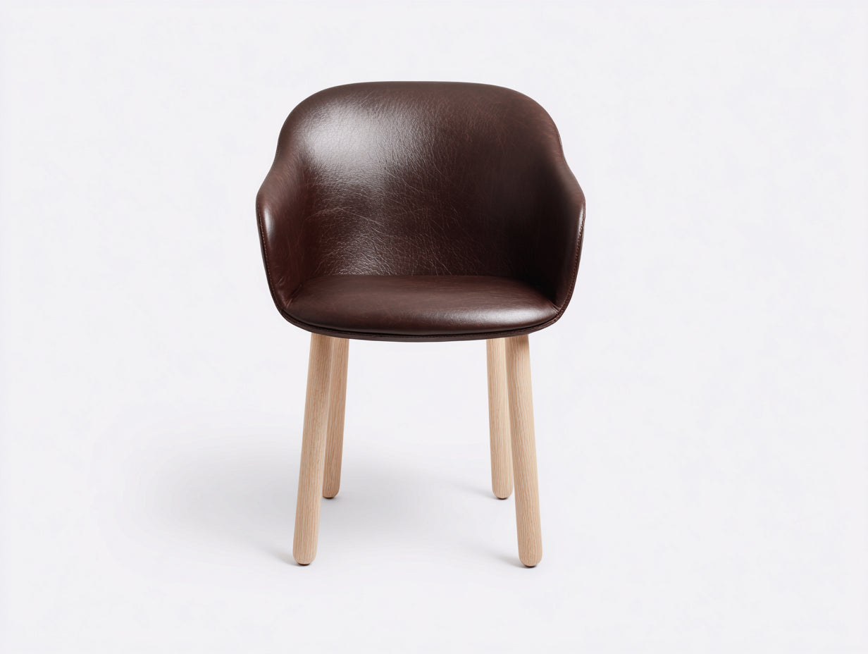Sedia da pranzo - Similpelle-Legno - 58x57x81 cm - Marrone cioccolato-Rovere chiaro - Stile moderno