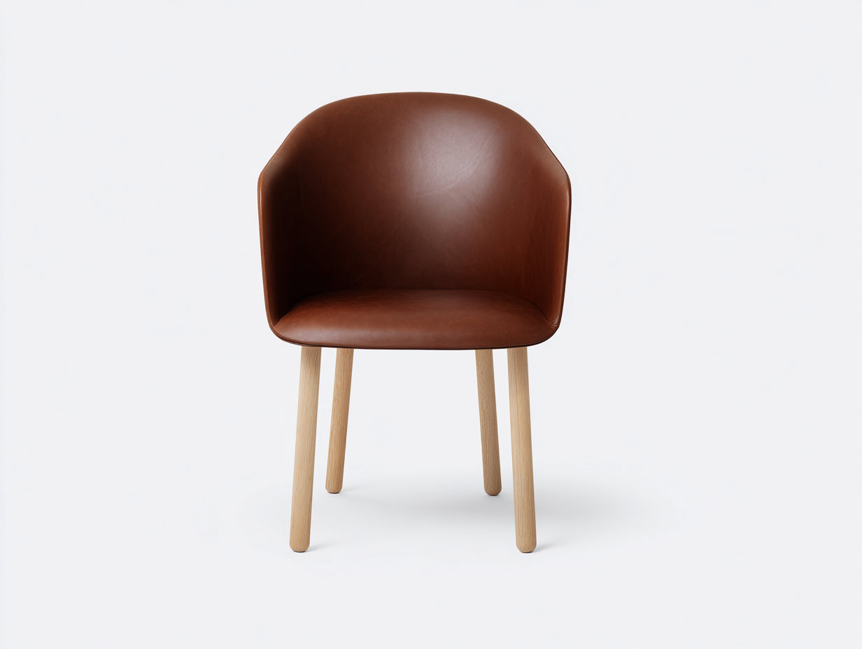 Sedia da pranzo - Ecopelle-Legno - 57x58x83 cm - Marrone cuoio-Rovere naturale - Stile minimalista