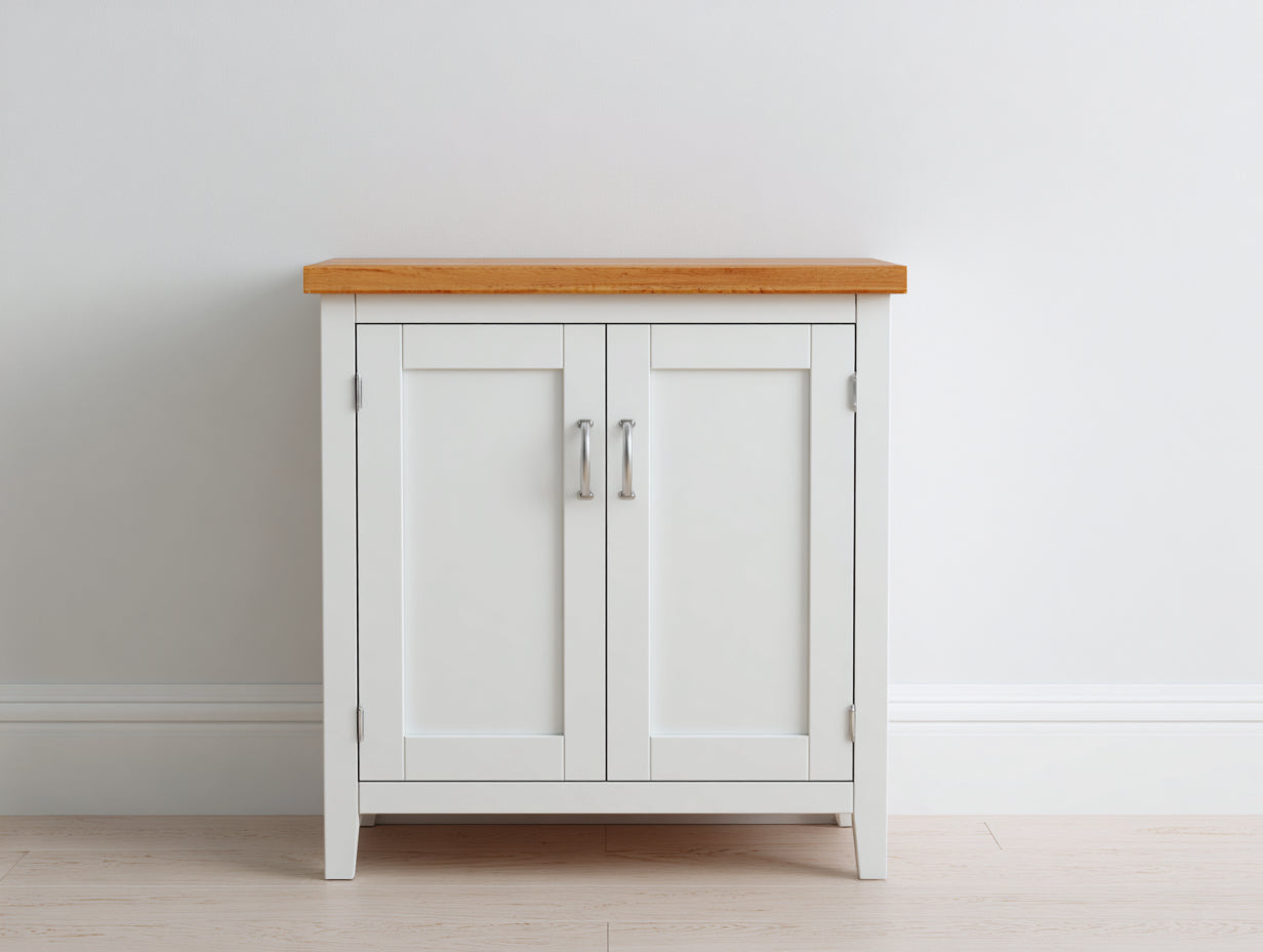 Credenza - Legno ingegnerizzato-Metallo - 84x39x86 cm - Bianco-Rovere naturale - Stile moderno country