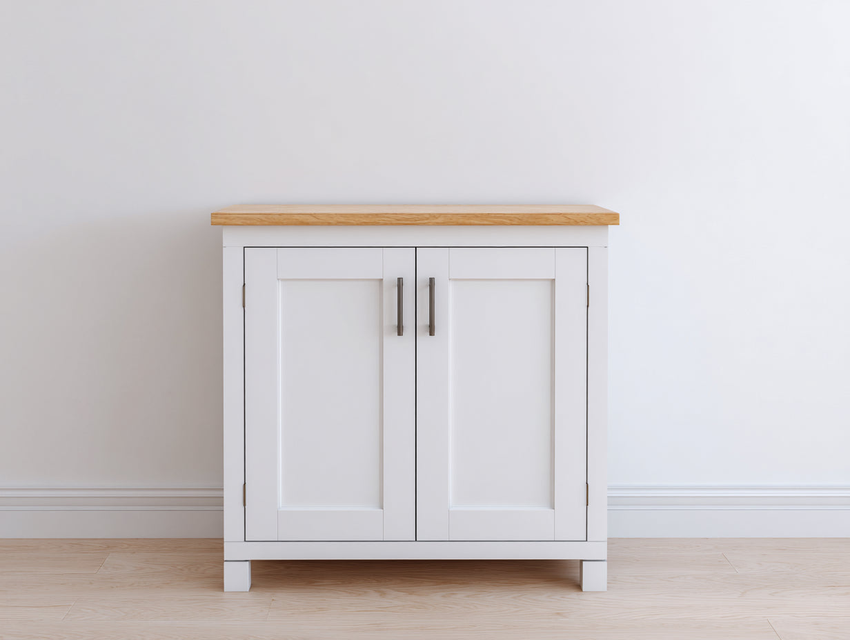 Credenza - Legno ingegnerizzato-Metallo - 84x39x82 cm - Bianco-Rovere naturale - Stile contemporaneo