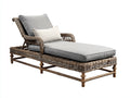 Lettino prendisole - rattan-tessuto-legno - 210 x 82 x 94 cm - marrone-grigio - stile rustico con braccioli curvi