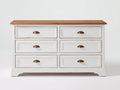 Cassettiera - Legno-MDF-Metallo - 128x45x84 cm - Bianco anticato-Rovere naturale-Ottone brunito - Stile rustico tradizionale