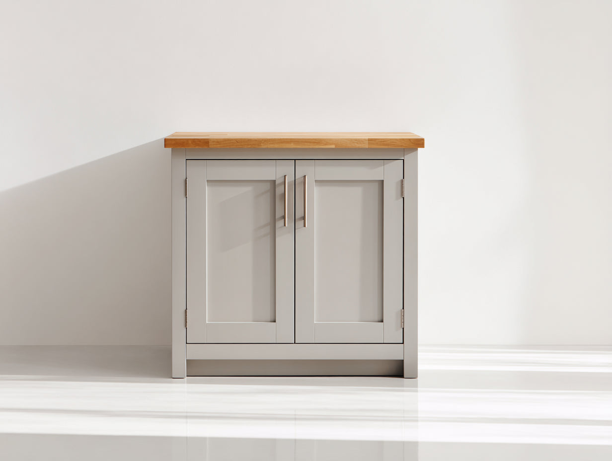 Credenza - Legno ingegnerizzato-Metallo - 85x38x80 cm - Grigio chiaro-Rovere naturale - Stile moderno