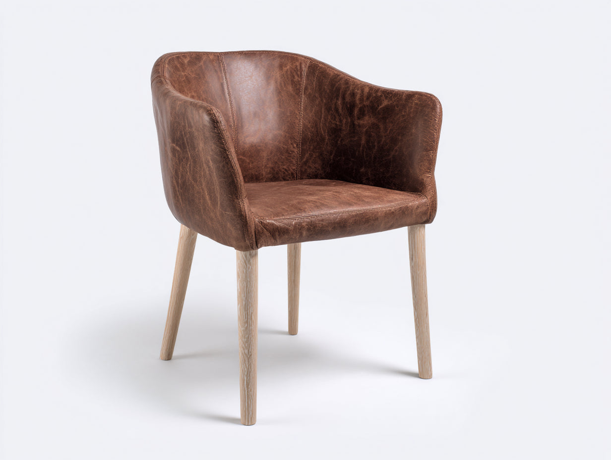 Sedia da pranzo - Similpelle-Legno - 63x61x82 cm - Marrone castagna-Rovere sbiancato - Stile rustico contemporaneo