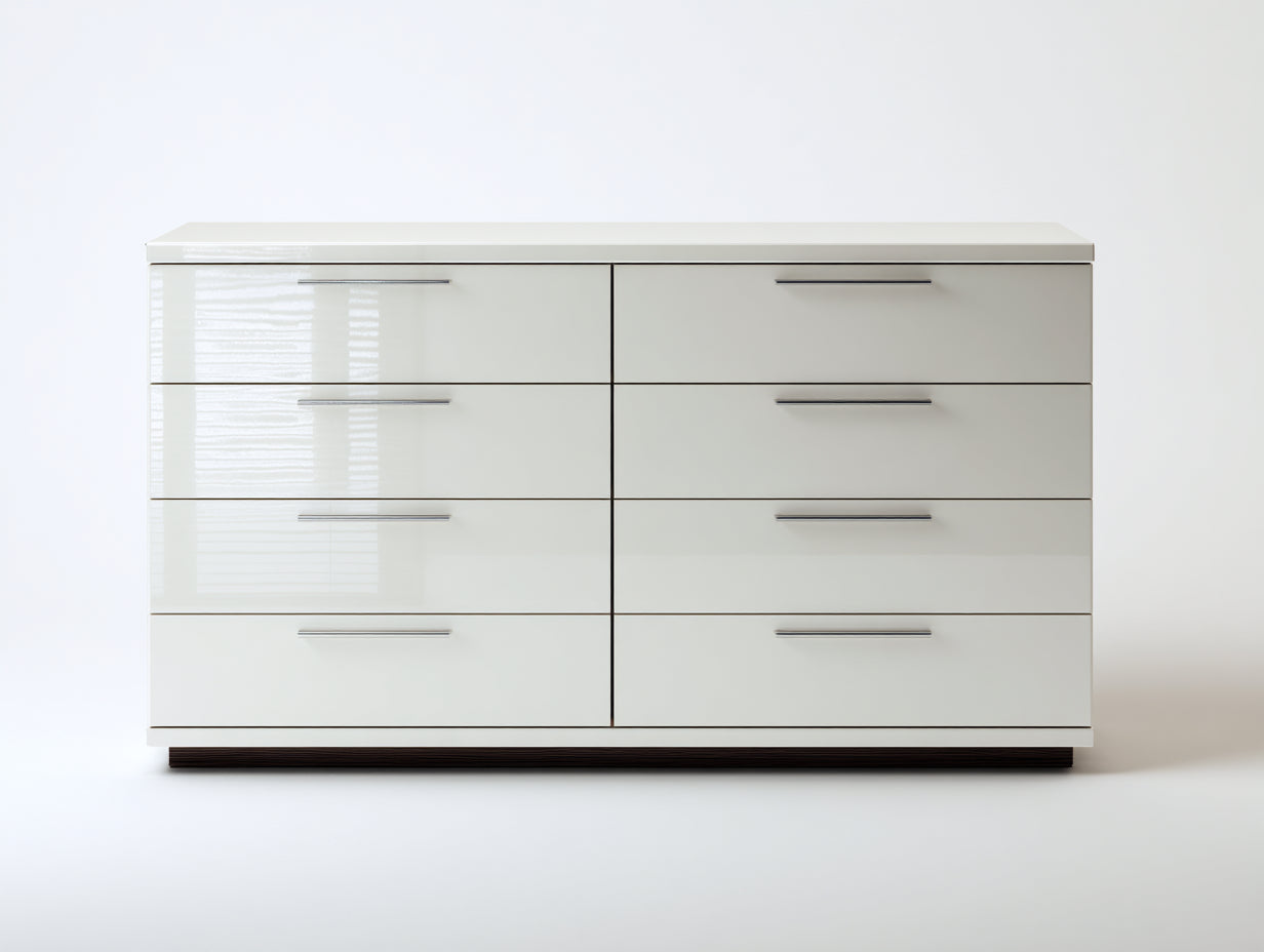 Cassettiera - MDF-Metallo - 148x45x92 cm - Bianco lucido-Antracite - Stile moderno lineare