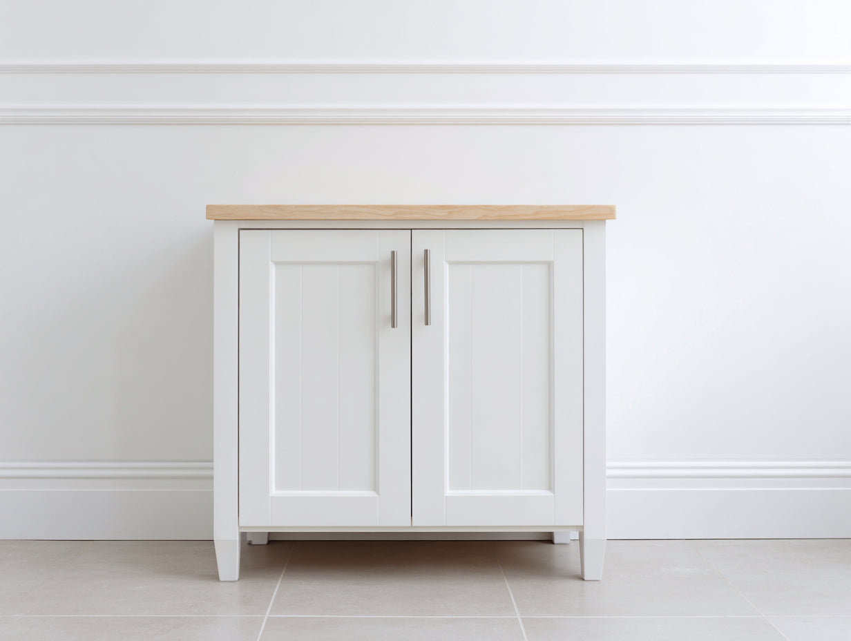 Credenza - Legno ingegnerizzato-Metallo - 87x41x83 cm - Bianco opaco-Rovere chiaro - Stile rustico moderno