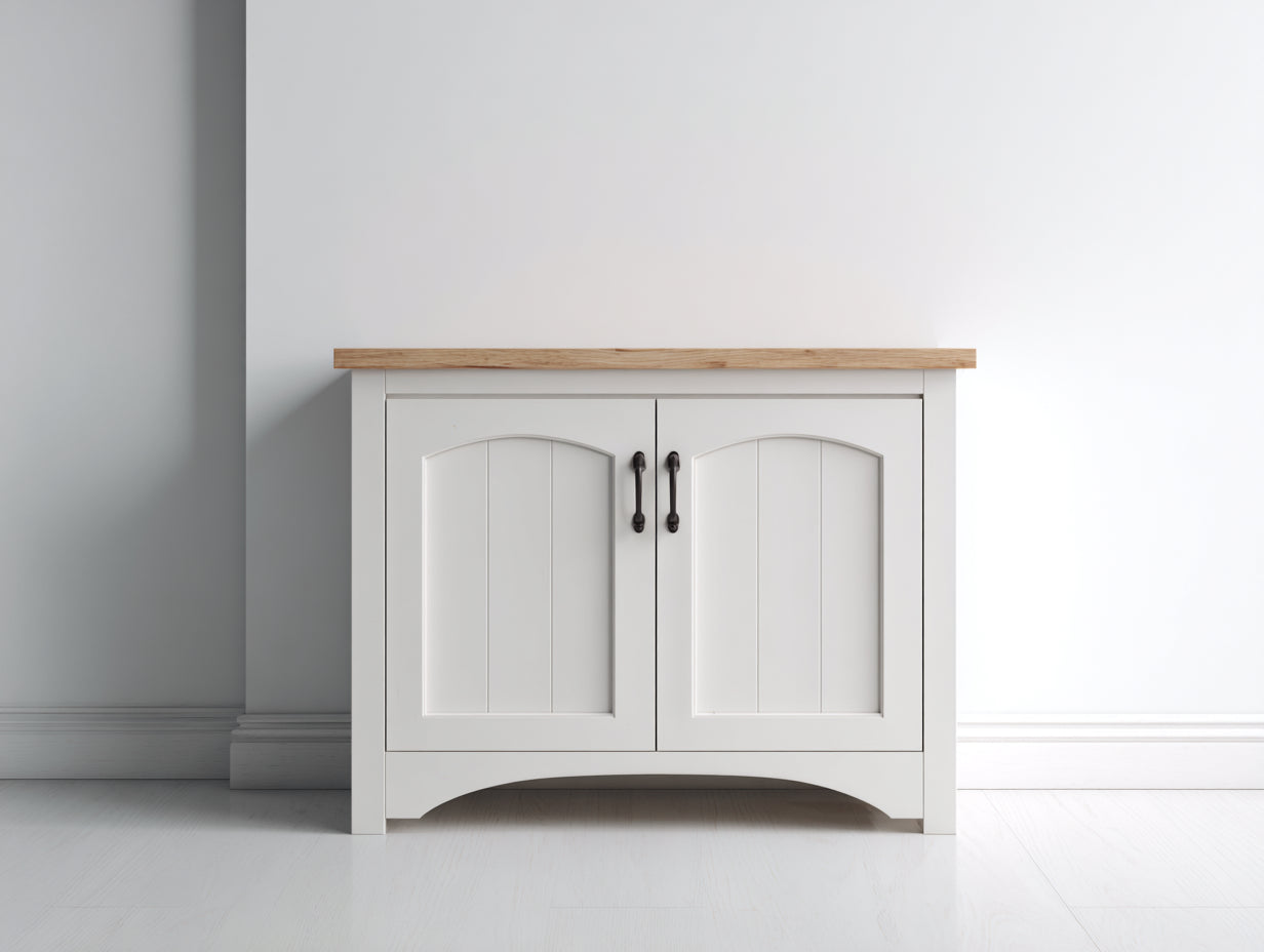 Credenza - Legno-Metallo - 91x40x80 cm - Bianco caldo-Rovere naturale - Stile rustico