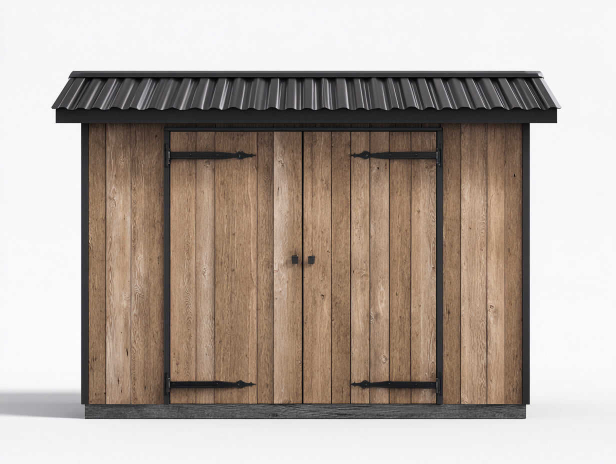 Casetta da giardino - legno - 232 x 148 x 212 cm - marrone-nero - stile industriale con doppia porta