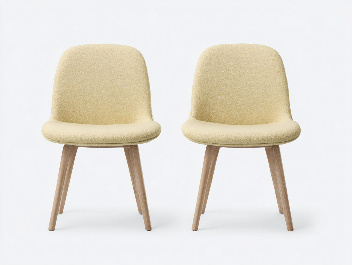 Sedia da pranzo - Tessuto bouclé-Legno - 52x56x83 cm - Giallo crema-Rovere naturale - Stile nordico