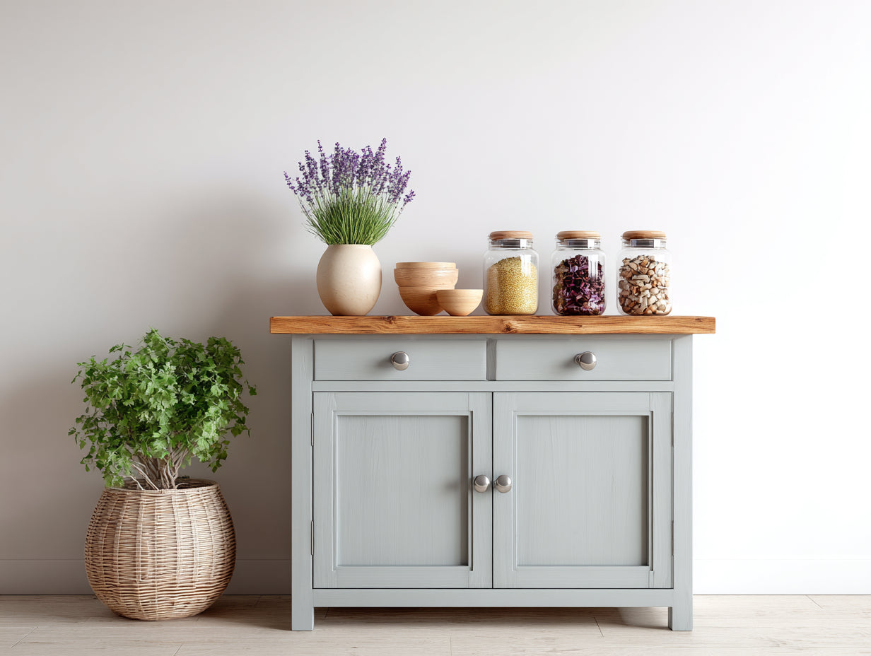 Credenza - Legno ingegnerizzato-Metallo - 104x43x87 cm - Grigio chiaro-Rovere naturale - Stile country