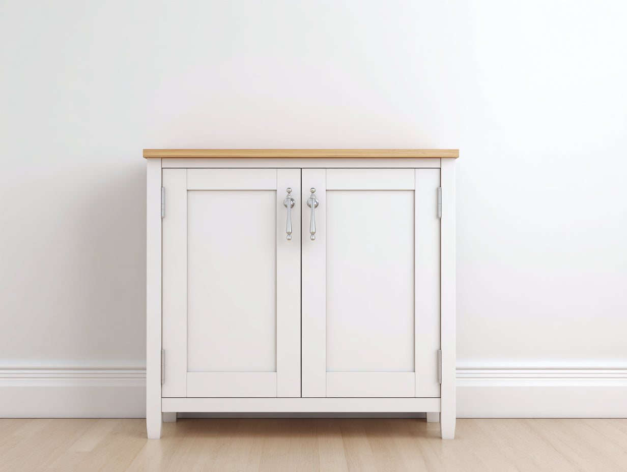 Credenza - Legno ingegnerizzato-Metallo - 88x40x83 cm - Bianco-Rovere chiaro - Stile moderno country