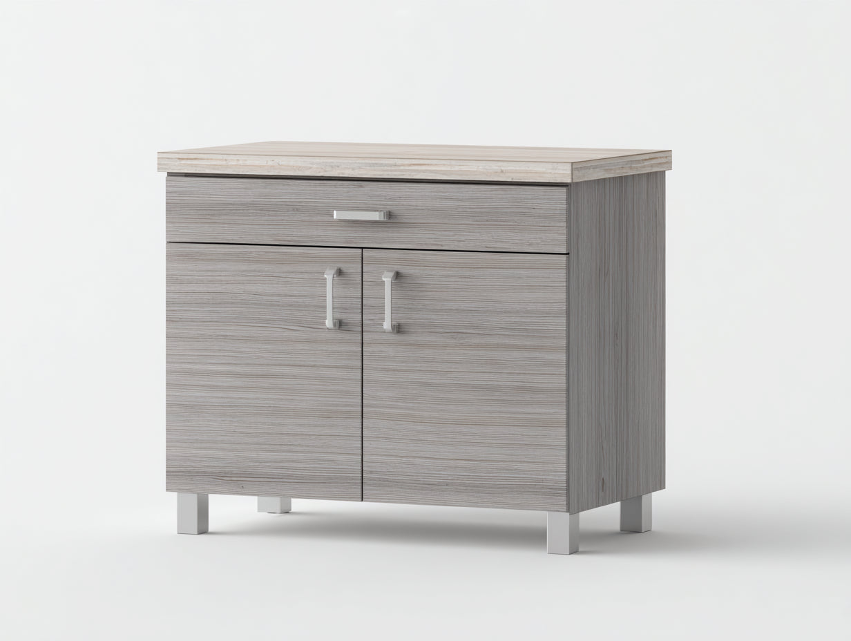 Credenza - Legno ingegnerizzato-Metallo - 92x44x84 cm - Grigio cenere-Rovere sbiancato - Stile contemporaneo