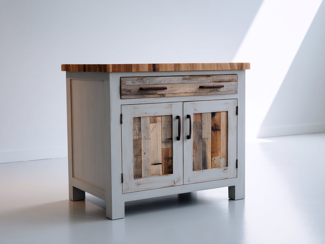 Credenza - Legno-Metallo - 96x45x86 cm - Grigio chiaro-Marrone naturale - Stile rustico industriale