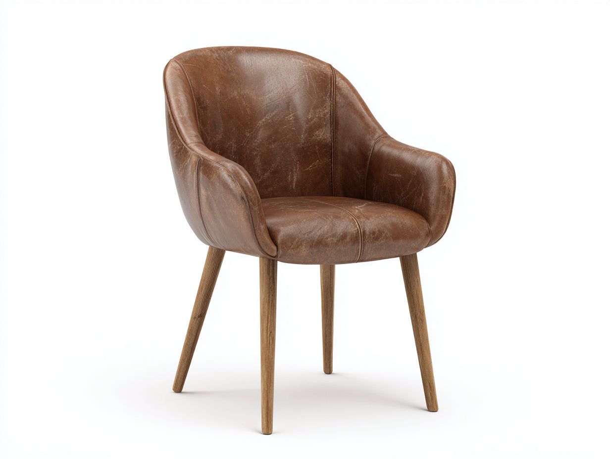 Sedia da pranzo - Similpelle-Legno - 62x60x85 cm - Marrone vintage-Rovere scuro - Stile industriale rétro