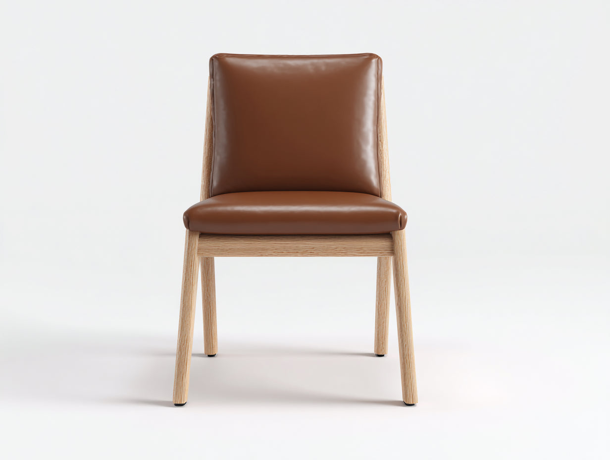 Sedia da pranzo - Ecopelle-Legno - 50x56x86 cm - Marrone caramello-Rovere naturale - Stile nordico