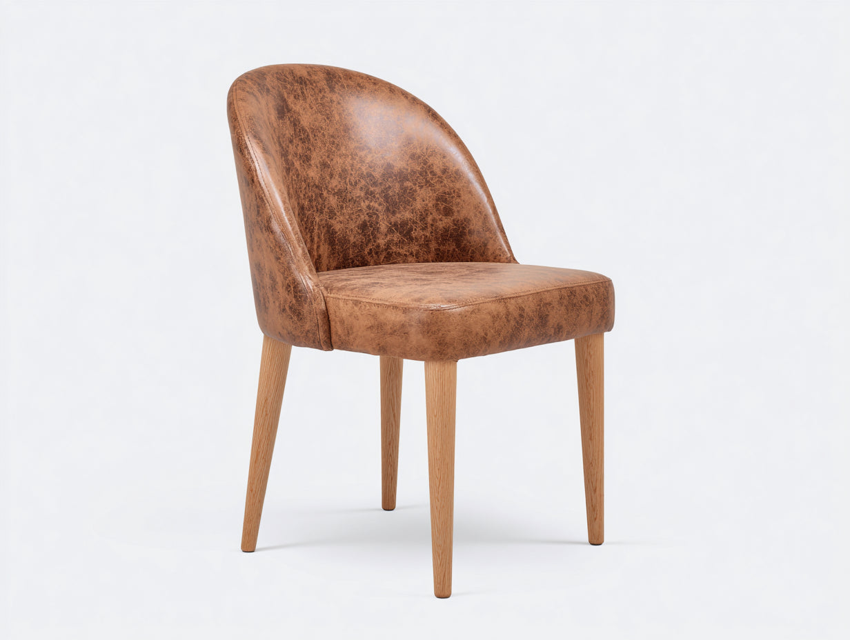 Sedia da pranzo - Similpelle-Legno - 55x57x85 cm - Marrone cuoio-Rovere chiaro - Stile contemporaneo vintage