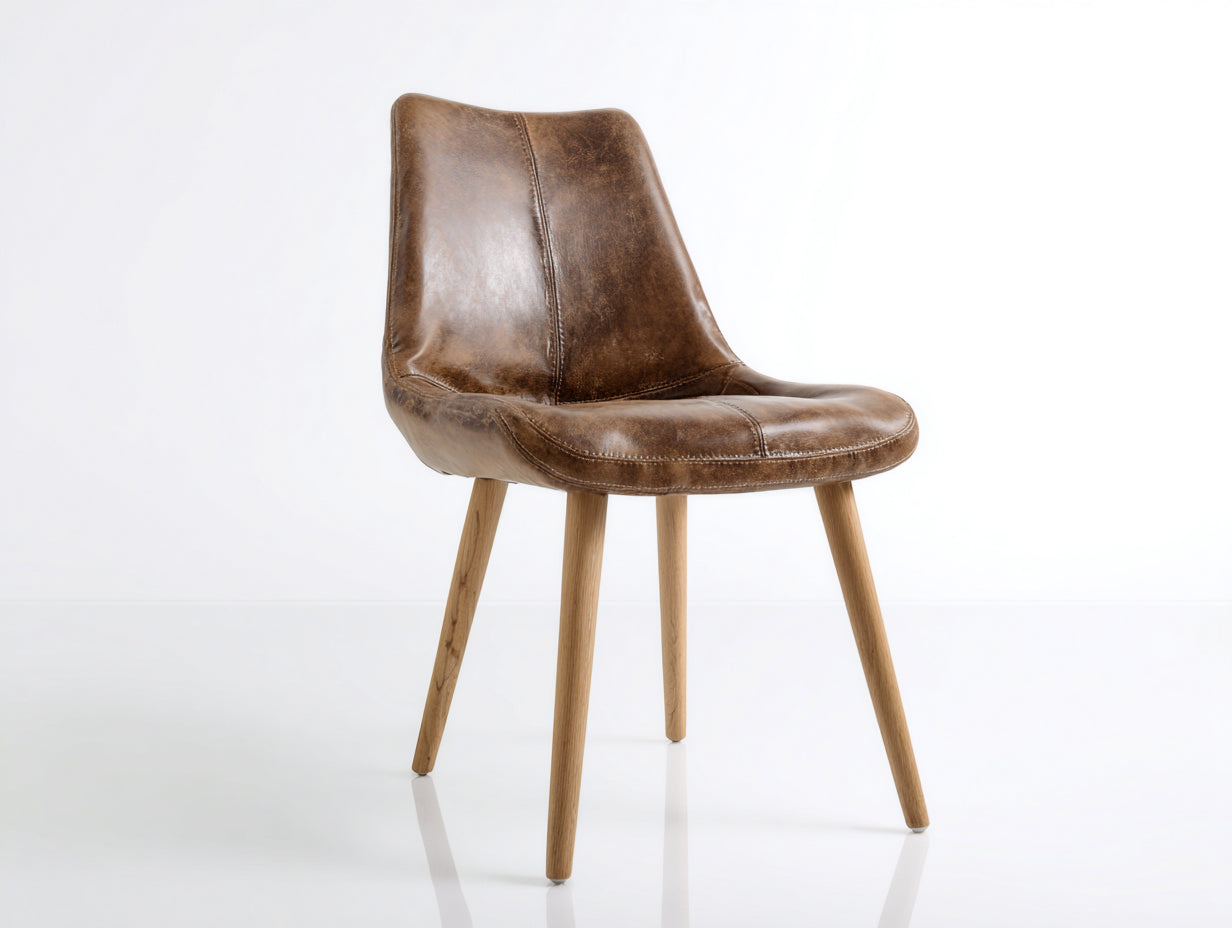 Sedia da pranzo - Similpelle-Legno - 52x57x86 cm - Marrone tabacco-Rovere naturale - Stile industriale vintage