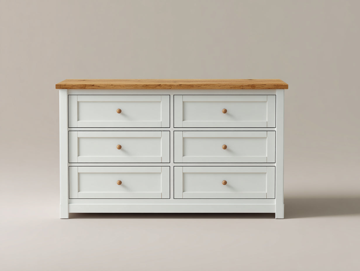 Cassettiera - Legno-MDF - 118x42x78 cm - Bianco caldo-Rovere naturale - Stile country contemporaneo